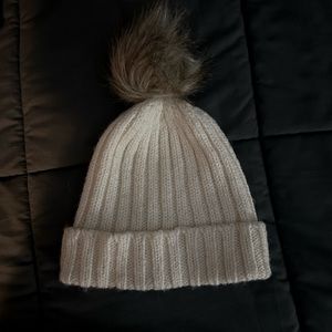 H&M Winter Beanie Hat with Puff, white